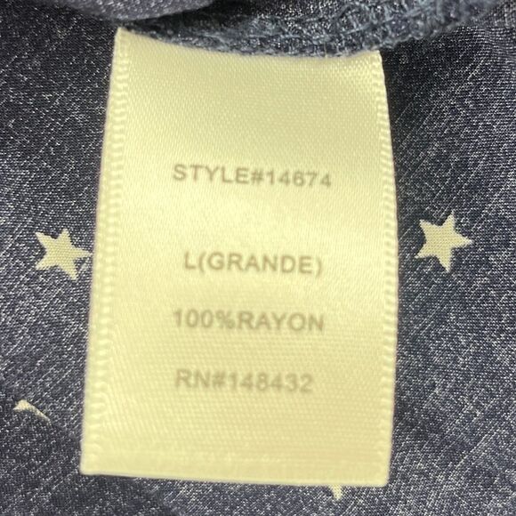 Staccato Blouse Star Print Satin Rayon Navy Blue size large - Picture 10 of 11